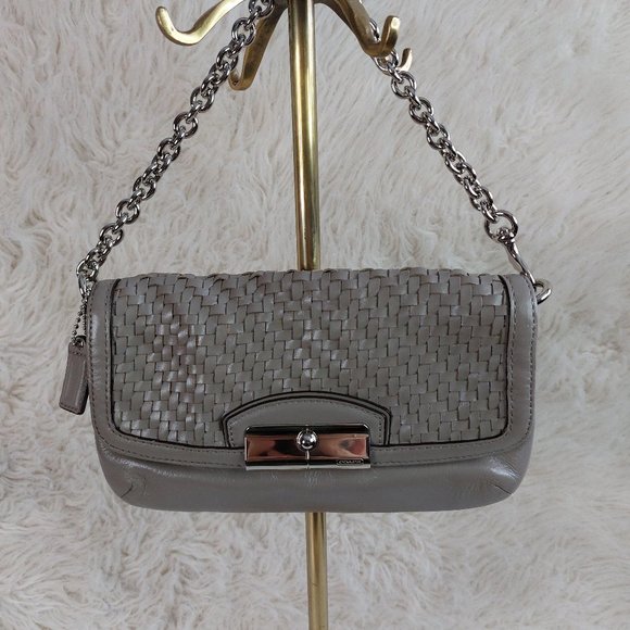 Coach Kristin Women's Weaving Elephant Gray Chain Strap LeatherMini Bag/Wristlet - Picture 2 of 10